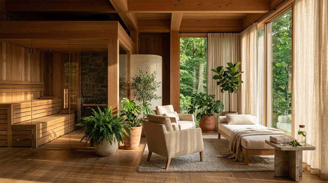 Got Health Wellness peaceful clinic sanctuary with natural wood and warm sunlight